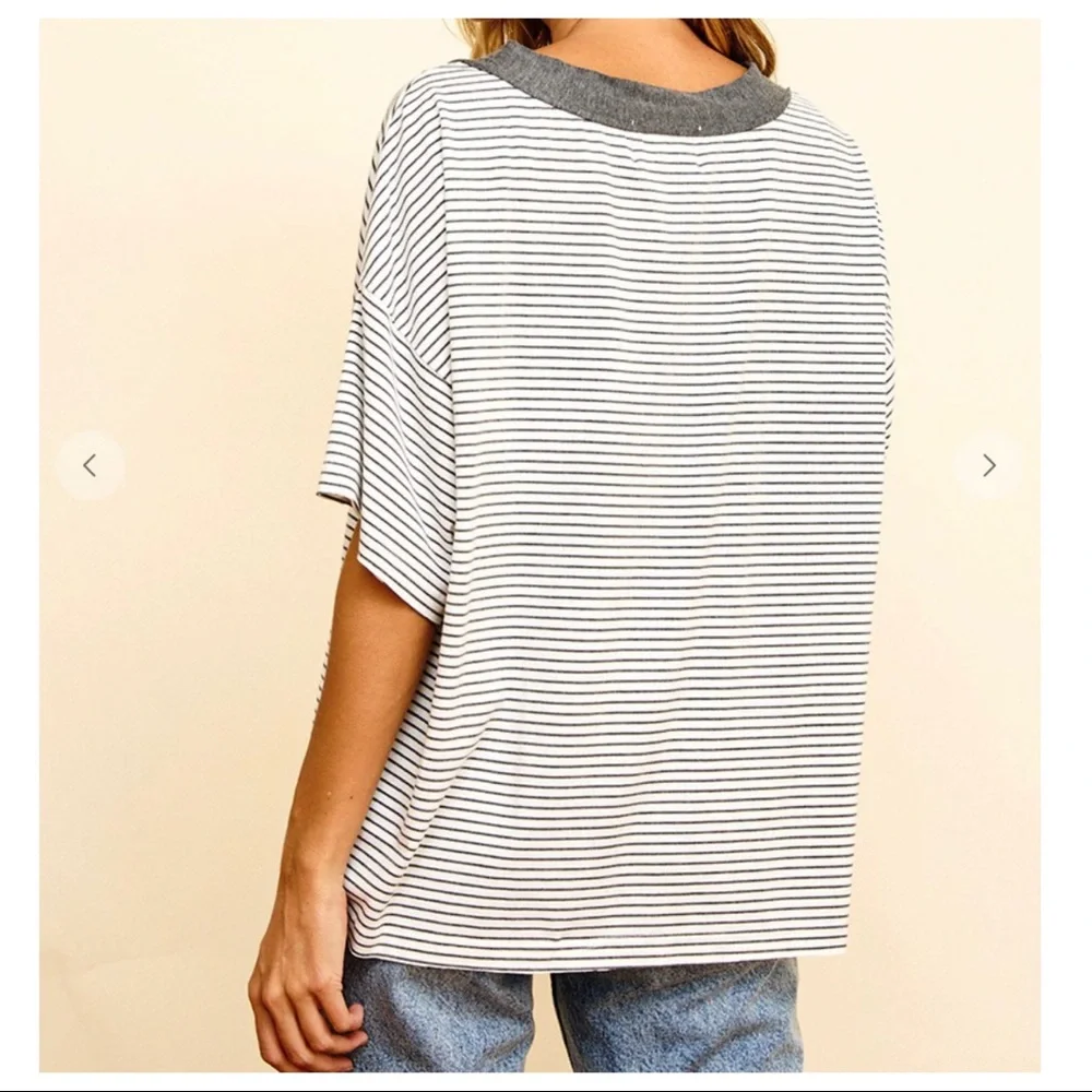 #15 Jamie Lace Up Unique Striped Top - Picture 3 of 6